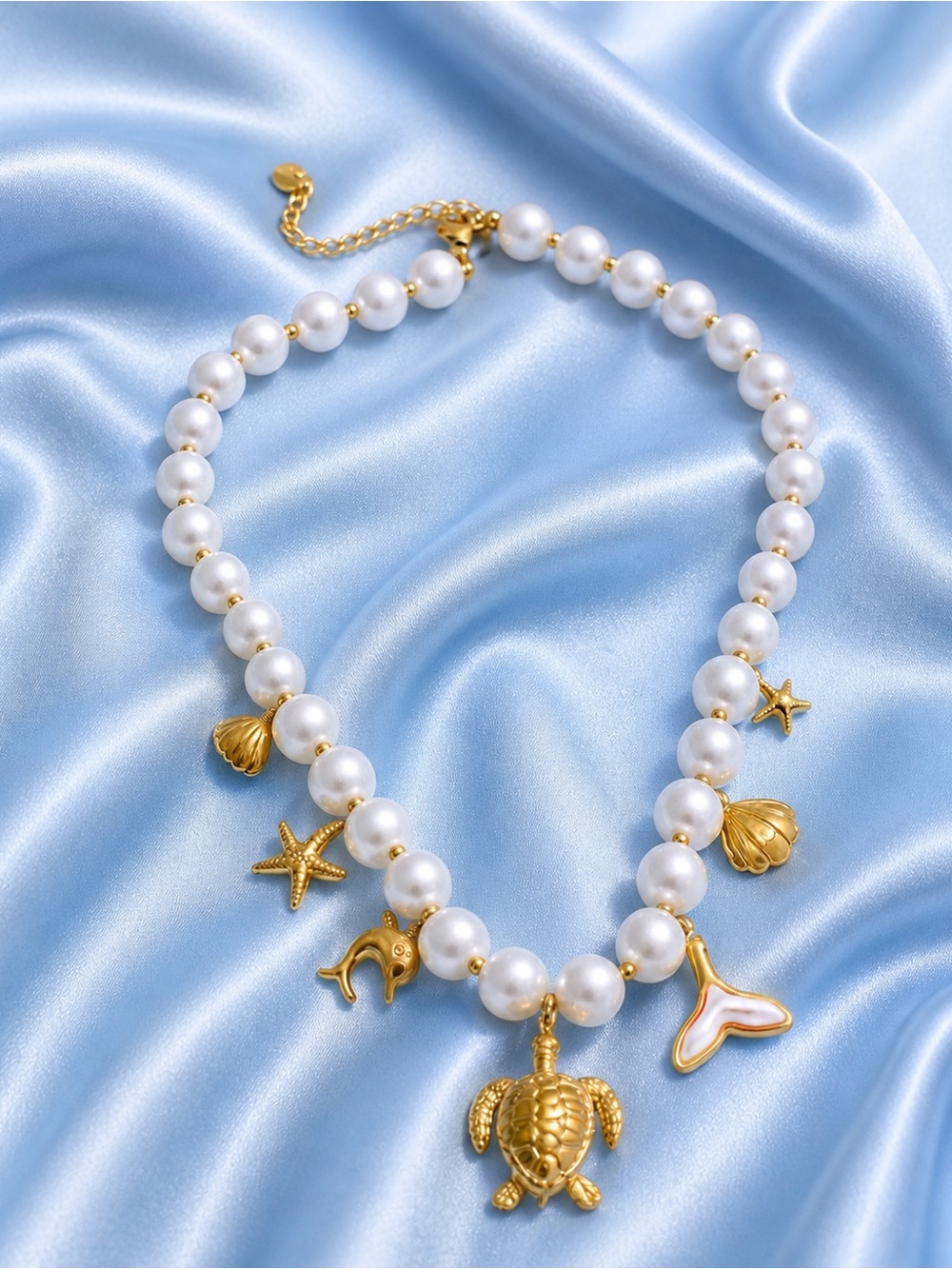 Golden Turtle Pearl Sea Charm Necklace